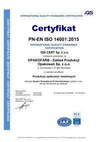Certyfikat Opakofarb 14001